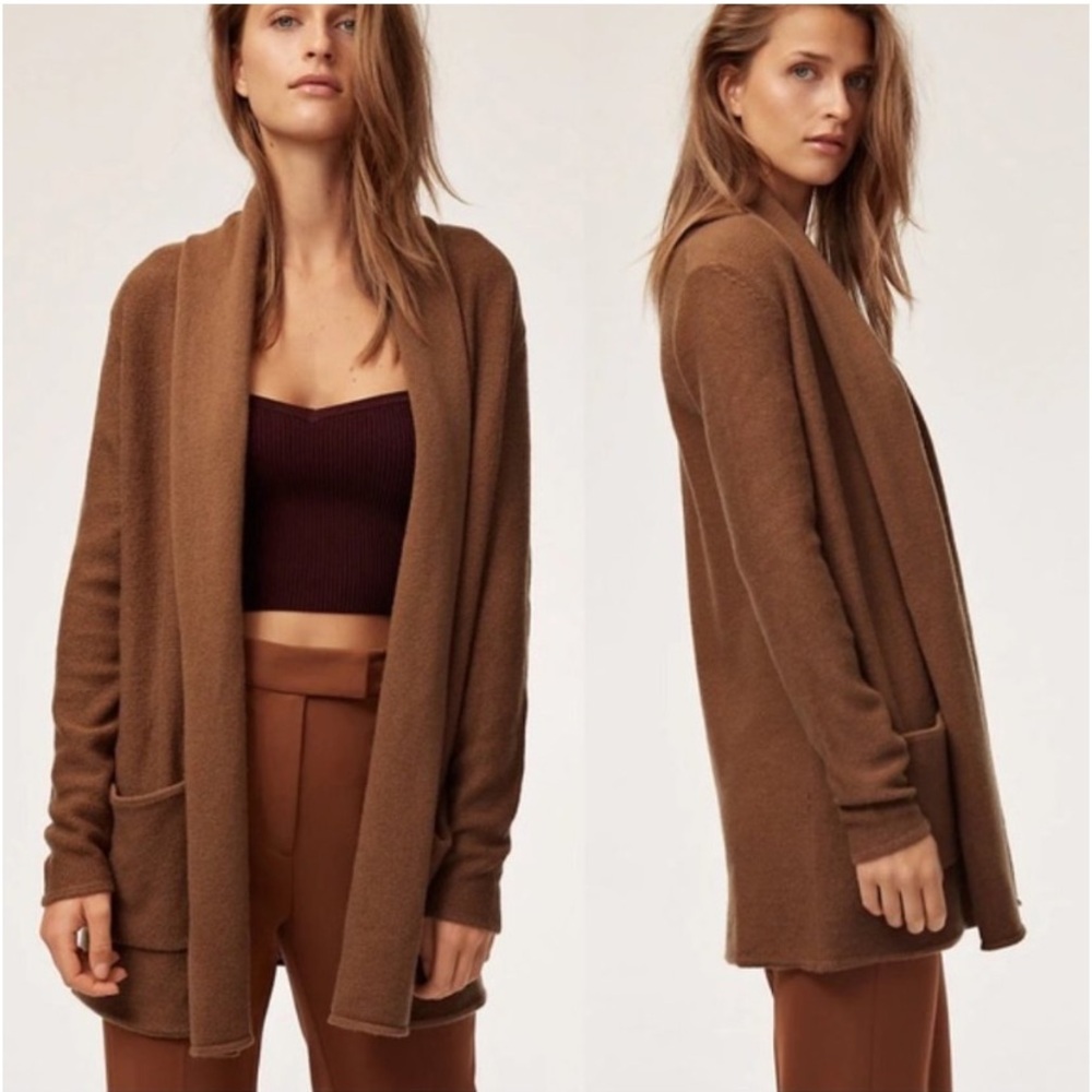Aritzia Babaton Beekman Cashmere Wool Cardigan Size Small Camel Brown